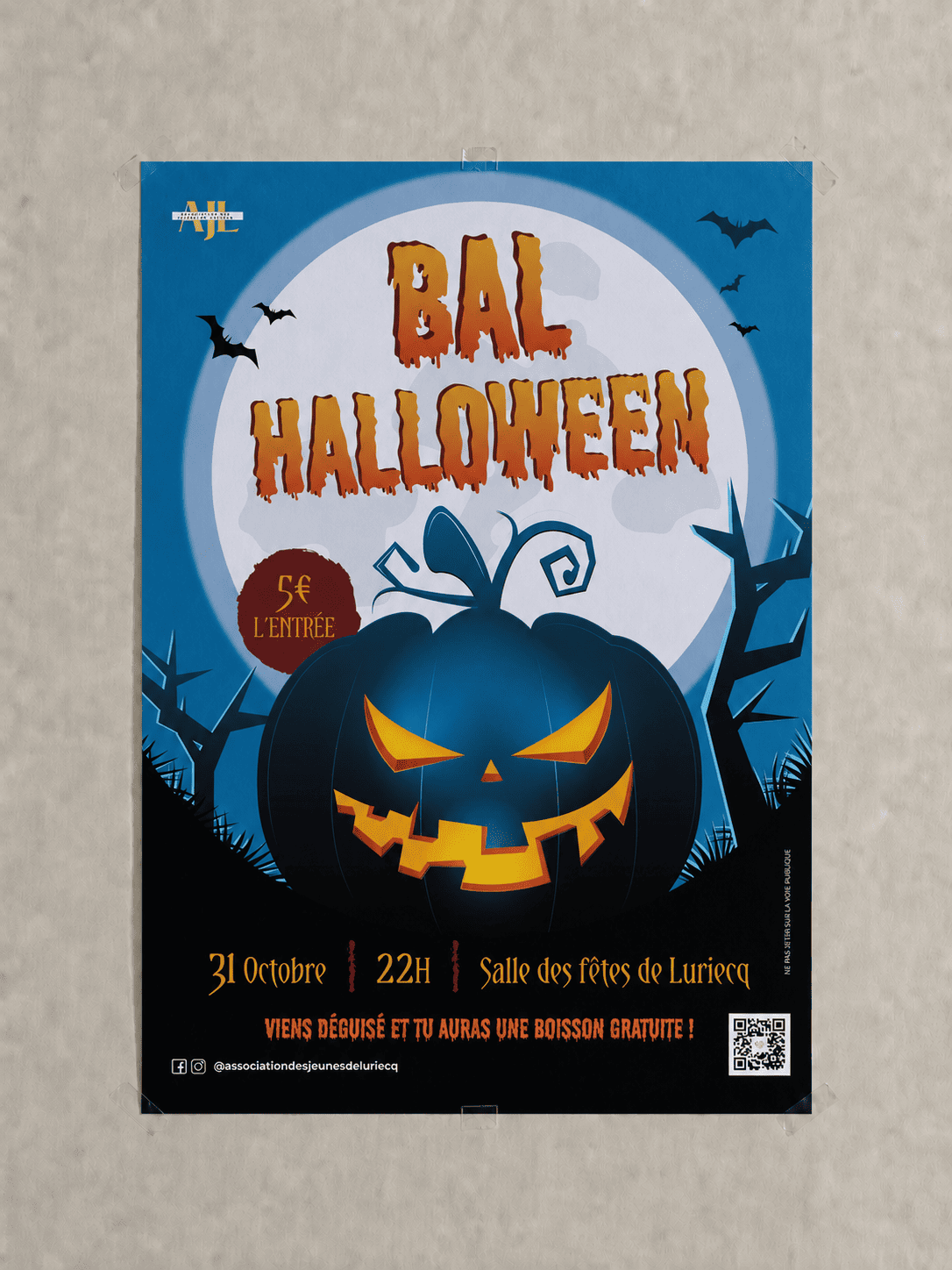 Affiche du bal Halloween créée pour l’Association des Jeunes de Luriecq