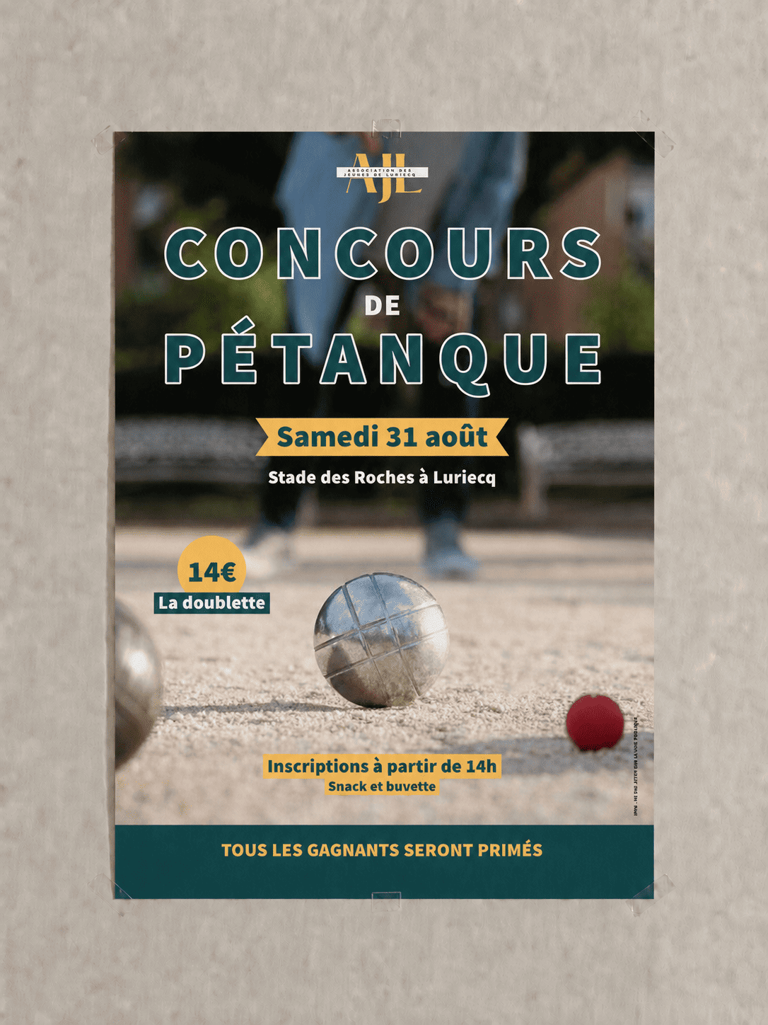 Affiche du concours de pétanque créée pour l’Association des Jeunes de Luriecq