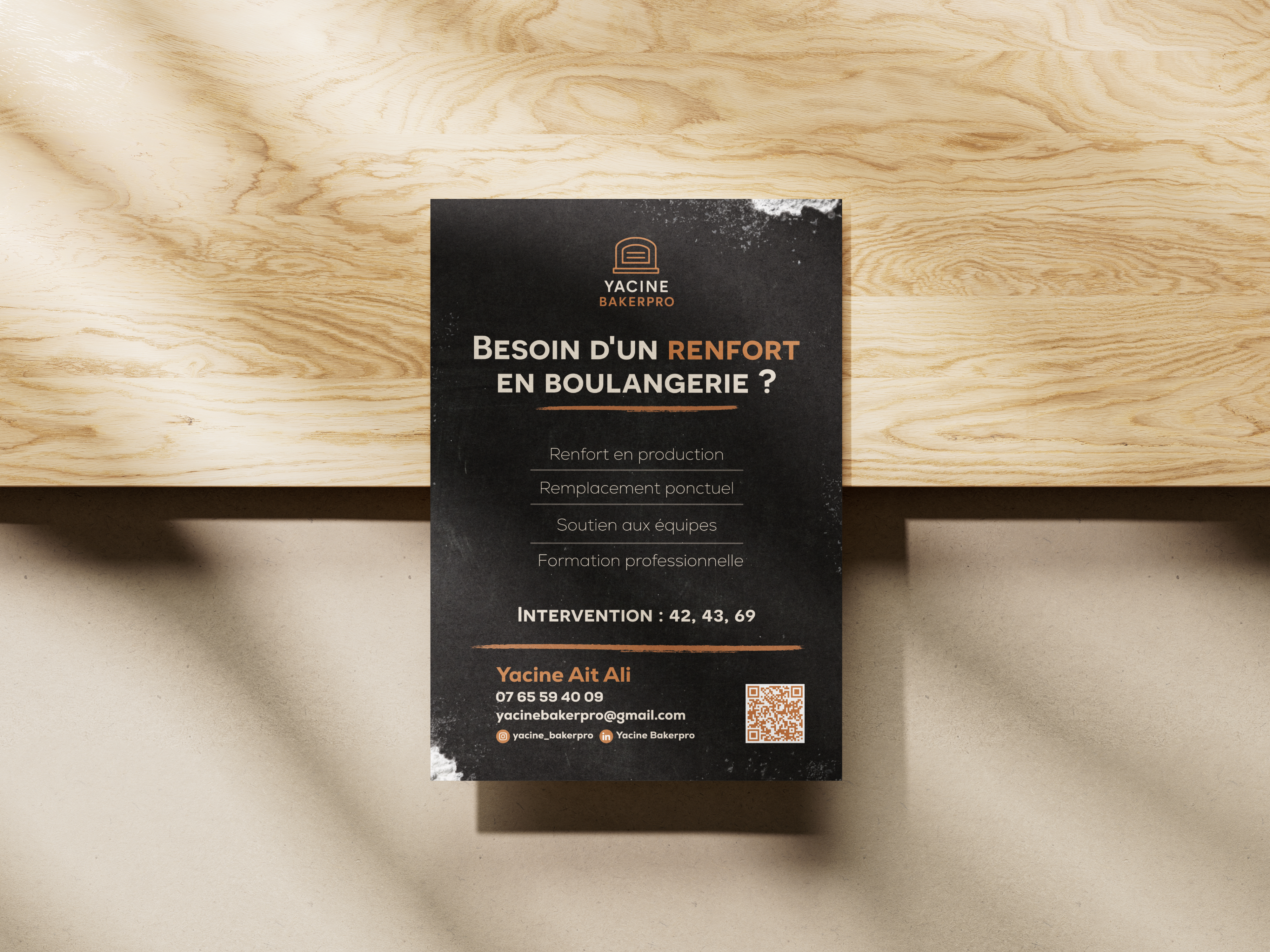 Flyer de Yacine Baker Pro, boulanger indépendant